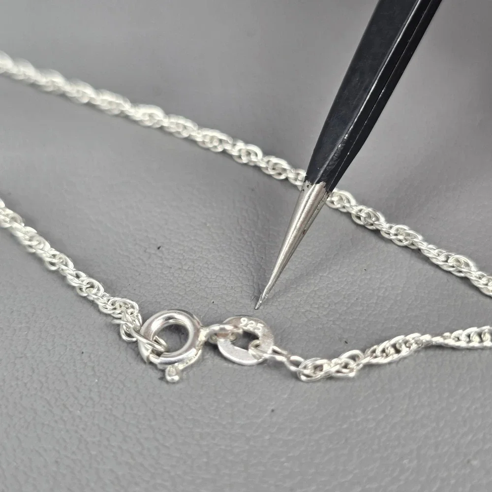 Sterling Silver 925 Double Teardrop Dangle Pearl Pendant Rope Chain Necklace 16
